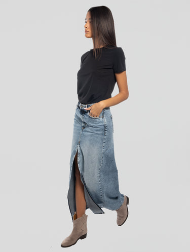 Rok Sandy van denim met split blauw