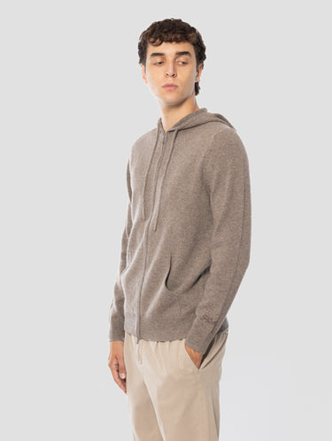 Sweat à capuche zippé en laine noisette
