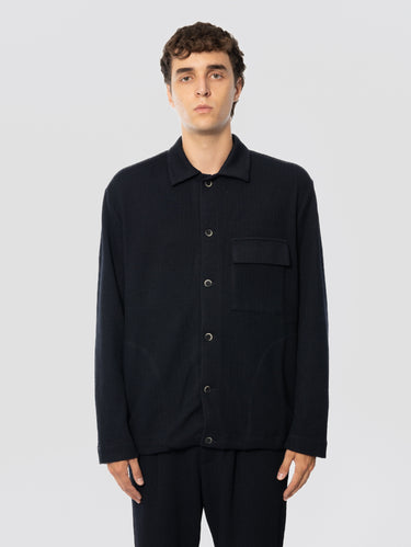 BARENA VENEZIA-Overshirt in Jersey di Lana a Coste Begolo Blu-TRYME Shop