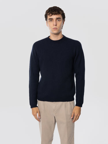 ALPHA STUDIO-Maglione in Lana Merinos a Coste Blu Notte-TRYME Shop