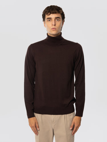 ALPHA STUDIO-Maglia Collo Alto in Lana Merinos Testa di Moro-TRYME Shop