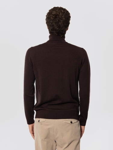Pull col montant en laine mérinos marron foncé