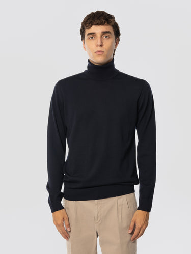 ALPHA STUDIO-Maglia Collo Alto in Lana Merinos Blu Notte-TRYME Shop
