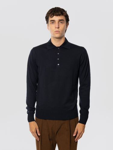 ALPHA STUDIO-Polo Quattro Bottoni in Lana Merinos Blu Notte-TRYME Shop
