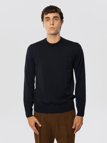 ALPHA STUDIO-Maglione Girocollo in Lana Extrafine Blu Notte-TRYME Shop