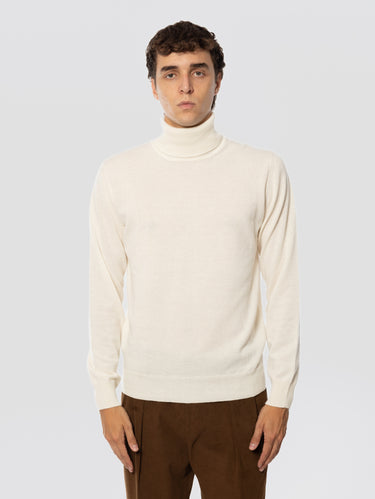 ALPHA STUDIO-Maglia Collo Alto in Lana Geelong Latte-TRYME Shop