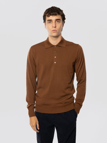 ALPHA STUDIO-Polo Quattro Bottoni in Lana Merinos Tabacco-TRYME Shop