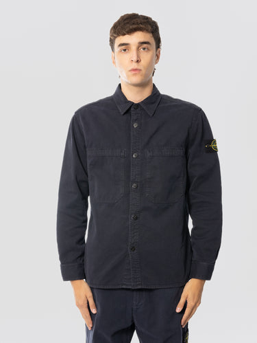 STONE ISLAND-Overshirt in Cotone Biologico Panama Blu-TRYME Shop