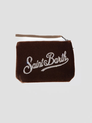 MC2 SAINT BARTH-Pochette in Velluto con Strass Aline Marrone-TRYME Shop