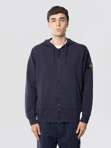 STONE ISLAND-Felpa con Cappuccio Tinta in Capo Blu-TRYME Shop