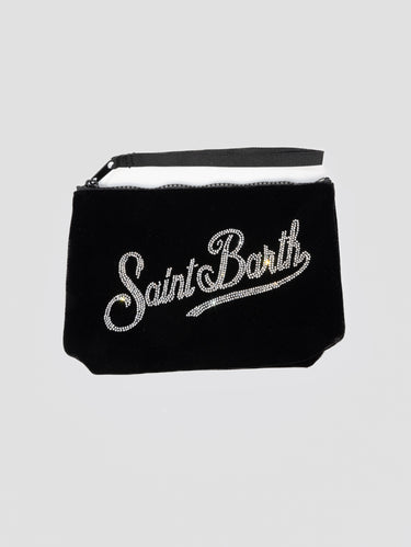 MC2 SAINT BARTH-Pochette in Velluto con Strass Aline Nero-TRYME Shop