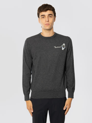 MC2 SAINT BARTH-Maglione Girocollo con Ricamo Bartman Grigio-TRYME Shop