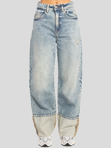 ICON DENIM-Jeans Kiki Wide Leg con Maxi Risvolto Blu-TRYME Shop