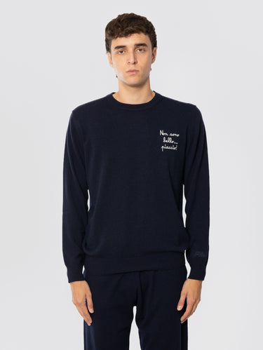 MC2 SAINT BARTH-Maglione Girocollo con Ricamo Non Sono Bello... Piaccio Blu-TRYME Shop