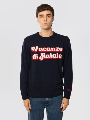 MC2 SAINT BARTH-Maglione Girocollo con Stampa Jacquard Vacanze di Natale Blu-TRYME Shop
