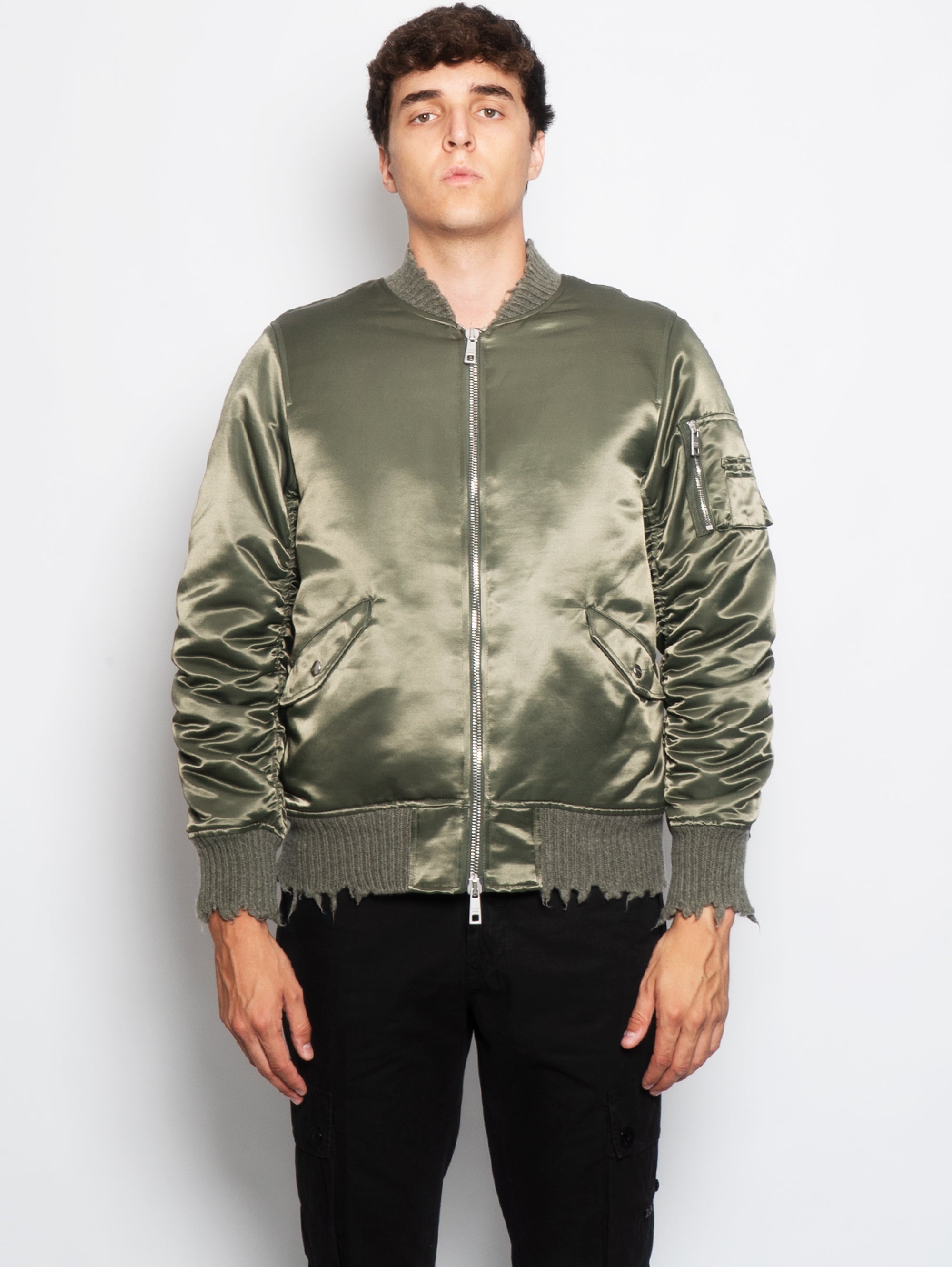GIORGIO BRATO Satin Bomber Jacket with Green Wool Lining – TRYME