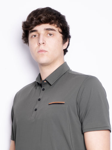 Stretch polo met borstzakje bosgroen
