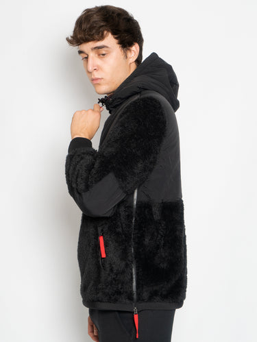 Fleece-Sweatshirt mit Kapuze und halbem Reißverschluss Schwarz