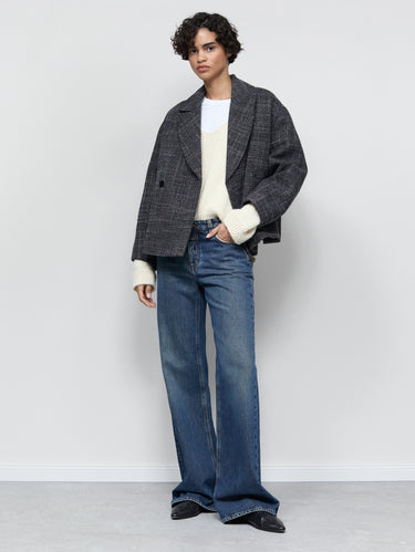 Steife Slim-Fit-Jeans mit niedriger Taille in Blau