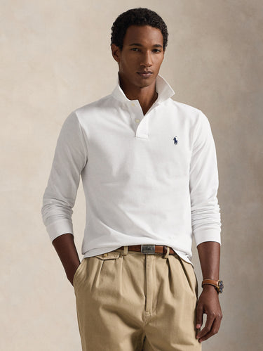 RALPH LAUREN-Polo Manica Lunga Custom Slim Fit Bianca-TRYME Shop