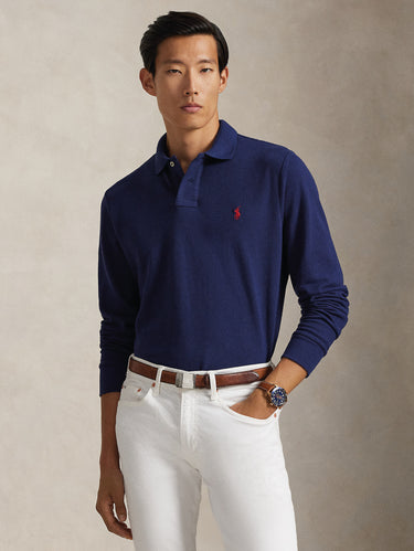 RALPH LAUREN-Polo Manica Lunga Custom Slim Fit Blu-TRYME Shop