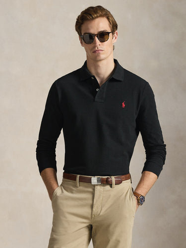 RALPH LAUREN-Polo Manica Lunga Custom Slim Fit Nero-TRYME Shop