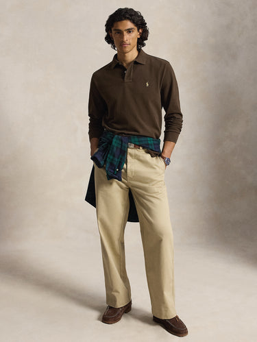 Polo Manica Lunga Custom Slim Fit Marrone