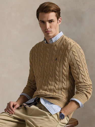 Maglia in Cotone a Trecce Cammello