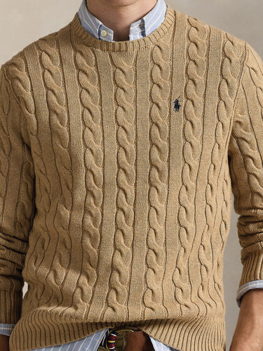 Maglia in Cotone a Trecce Cammello