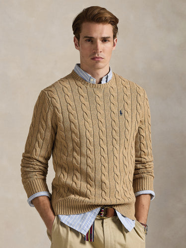 RALPH LAUREN-Maglia in Cotone a Trecce Cammello-TRYME Shop