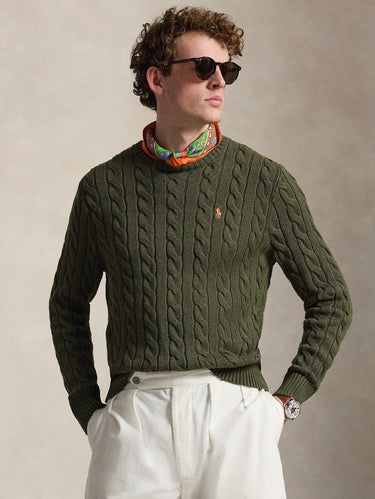 RALPH LAUREN-Maglia in Cotone a Trecce Verde Militare-TRYME Shop