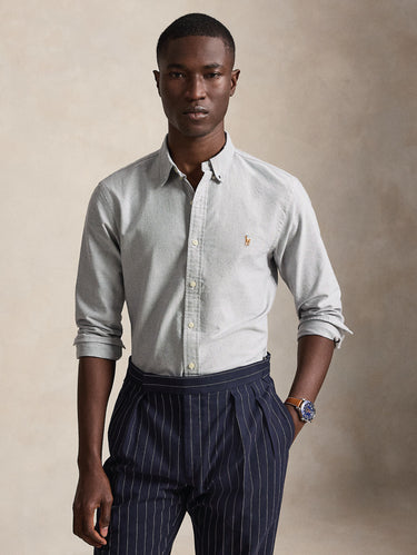 RALPH LAUREN-Camicia Oxford Slim Fit Grigio-TRYME Shop