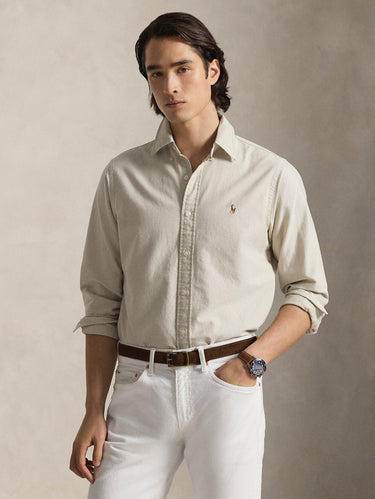 RALPH LAUREN-Camicia in Cotone Oxford Slim Fit Beige-TRYME Shop