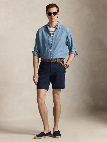 Short chino en coton stretch bleu