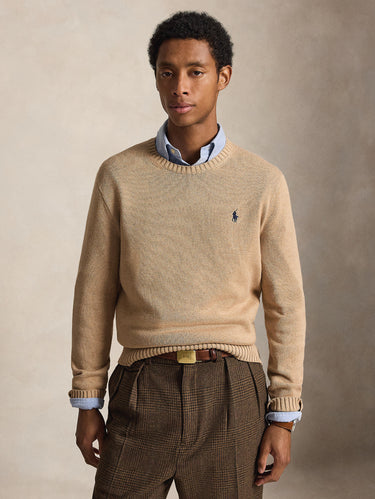 RALPH LAUREN-Maglia Girocollo in Cotone Regular Cammello-TRYME Shop