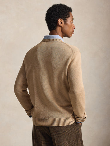 Maglia Girocollo in Cotone Regular Cammello
