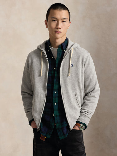 RALPH LAUREN-Felpa Full zip in Misto Cotone con Cappuccio Grigio-TRYME Shop