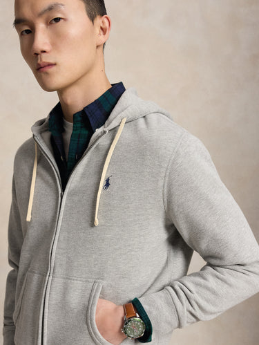 Gray Cotton Blend Full-Zip Hoodie