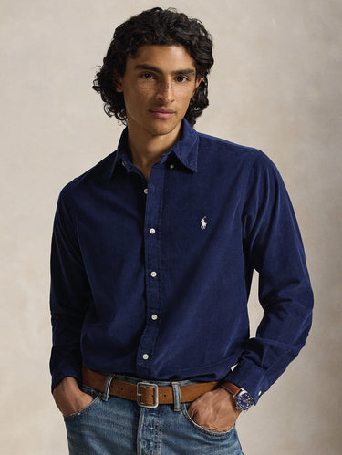 RALPH LAUREN-Camicia in Velluto a Coste Custom Fit Blu-TRYME Shop