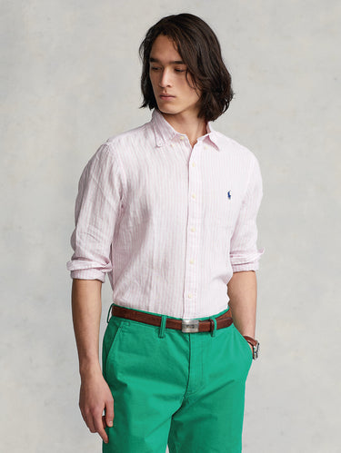 RALPH LAUREN-Camicia in Lino a Righe Rosa/Bianco-TRYME Shop