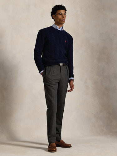 Maglia Girocollo in Misto Cashmere a Trecce Blu