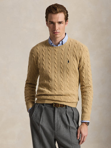 RALPH LAUREN-Maglia in Lana e Cashmere a Trecce Cammello-TRYME Shop