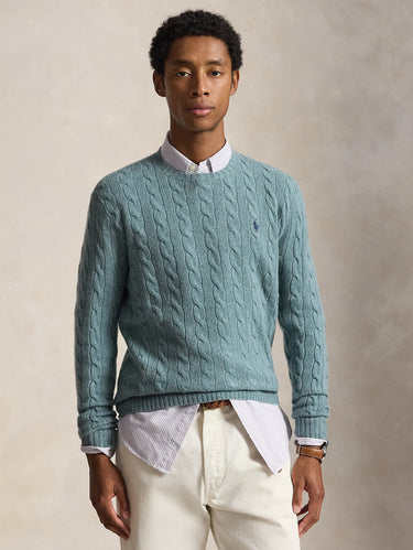 RALPH LAUREN-Maglia Girocollo in Misto Cashmere Turchese-TRYME Shop