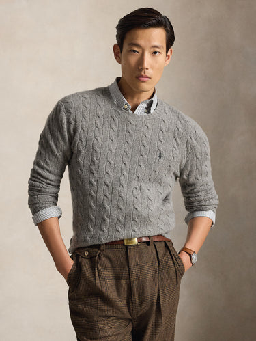 RALPH LAUREN-Maglia in Lana e Cashmere a Trecce Grigio-TRYME Shop