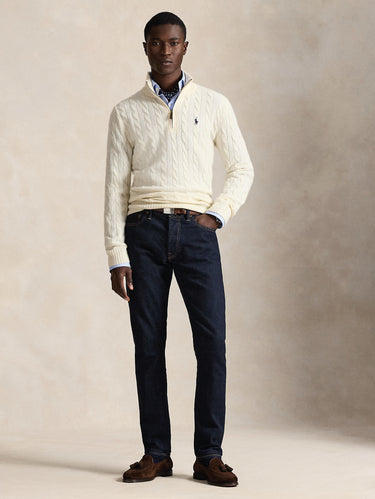Maglia Mezza Zip a Trecce Crema