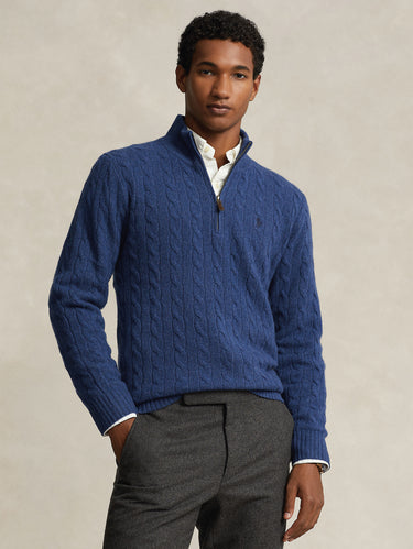 RALPH LAUREN-Maglia Mezza Zip a Trecce Blu-TRYME Shop