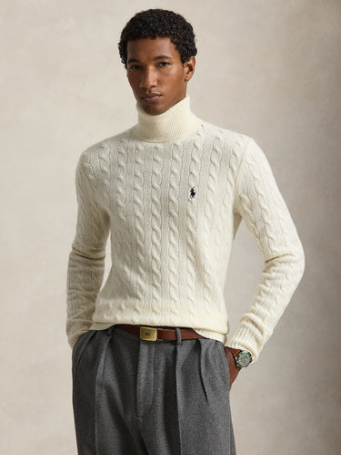 RALPH LAUREN-Maglia Collo Alto a Trecce Crema-TRYME Shop