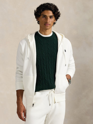 RALPH LAUREN-Felpa con Cappuccio e Zip in Maglia Doppia Bianco-TRYME Shop