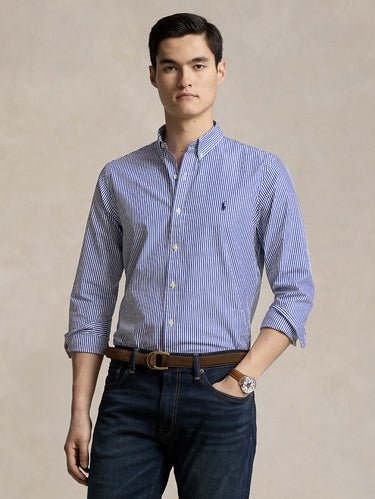 RALPH LAUREN-Camicia in Popeline Elasticizzato a Righe Blu/Bianco-TRYME Shop