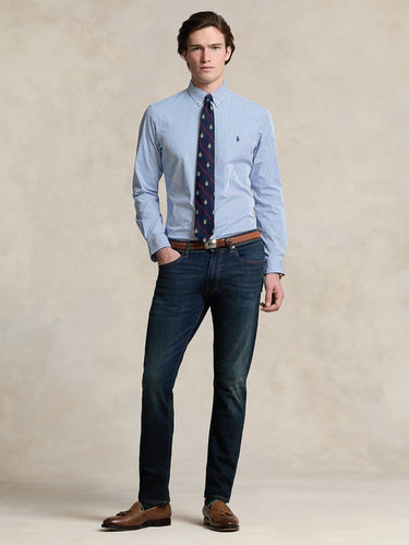 Gestreiftes Hemd aus Stretch-Popeline Blau/Weiß